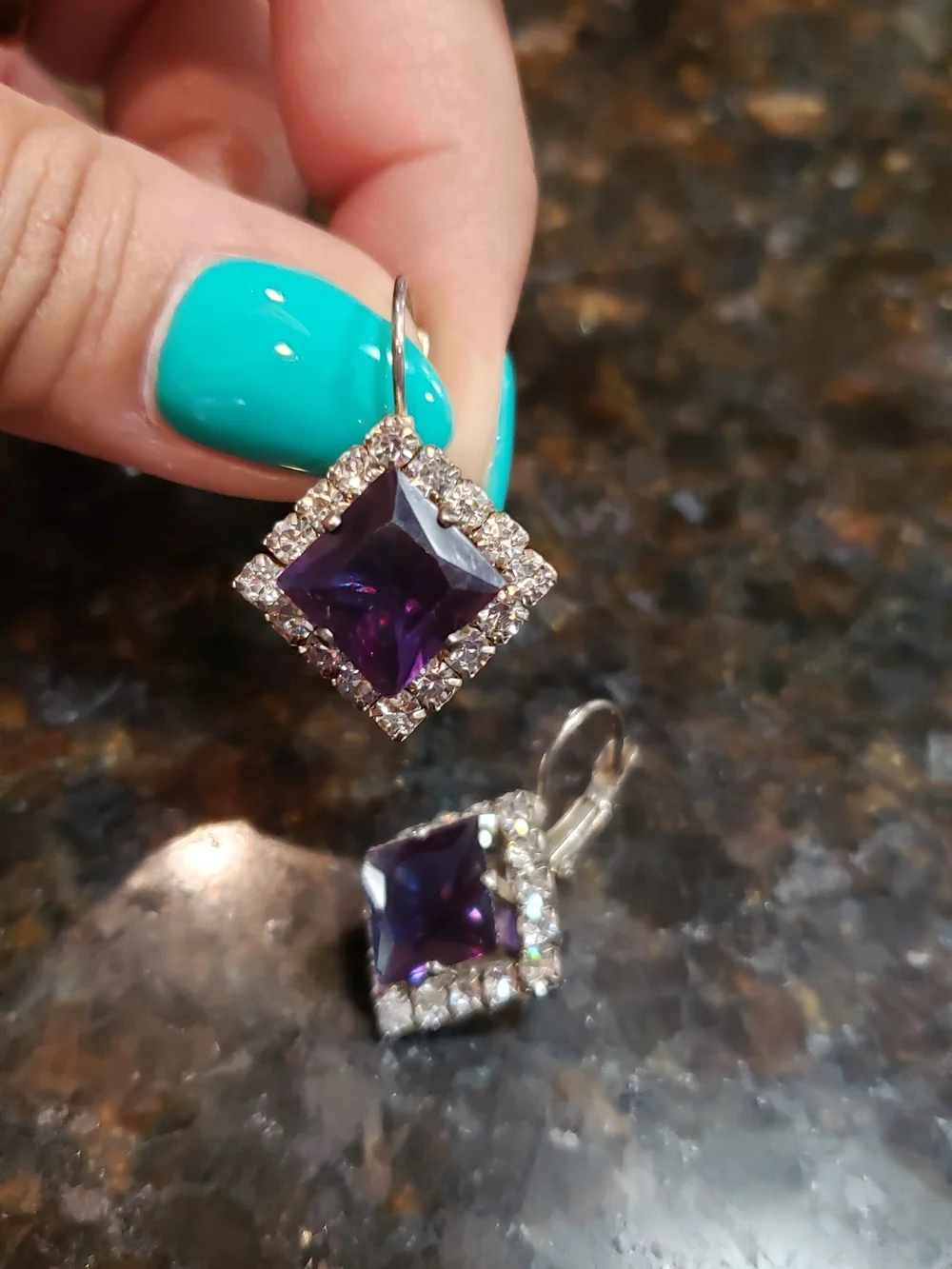 Vintage Purple Glass Drop Earrings